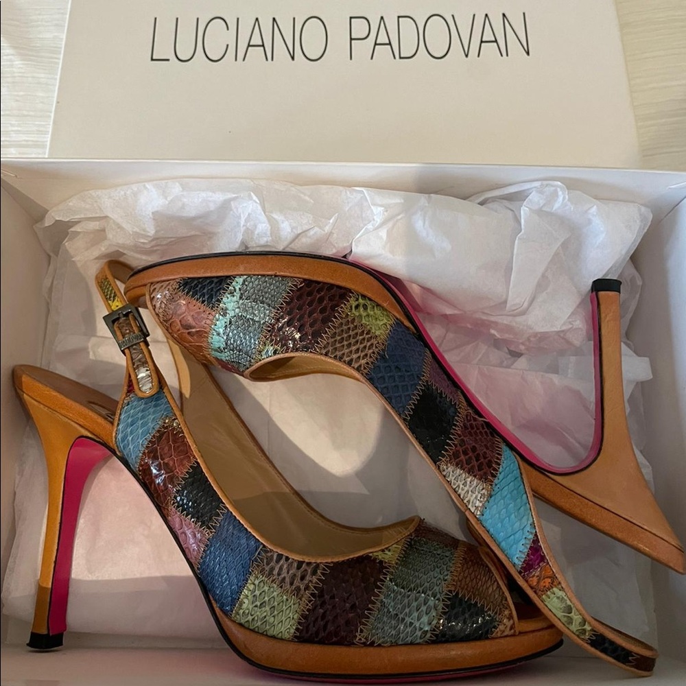 Luciano Padovan Multi Color Python Skin Open Toe - image 1